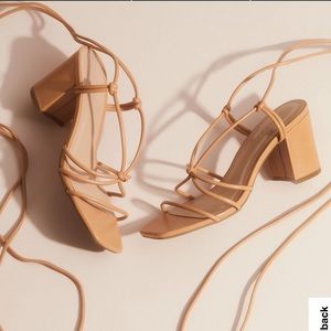 Bamboo ankle tie strappy block heel sandal